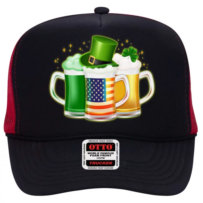 St Patricks Day Usa American Flag Beers High Crown Mesh Trucker Hat