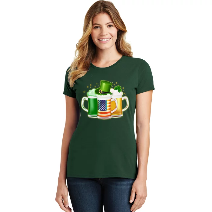 St Patricks Day Usa American Flag Beers Women's T-Shirt