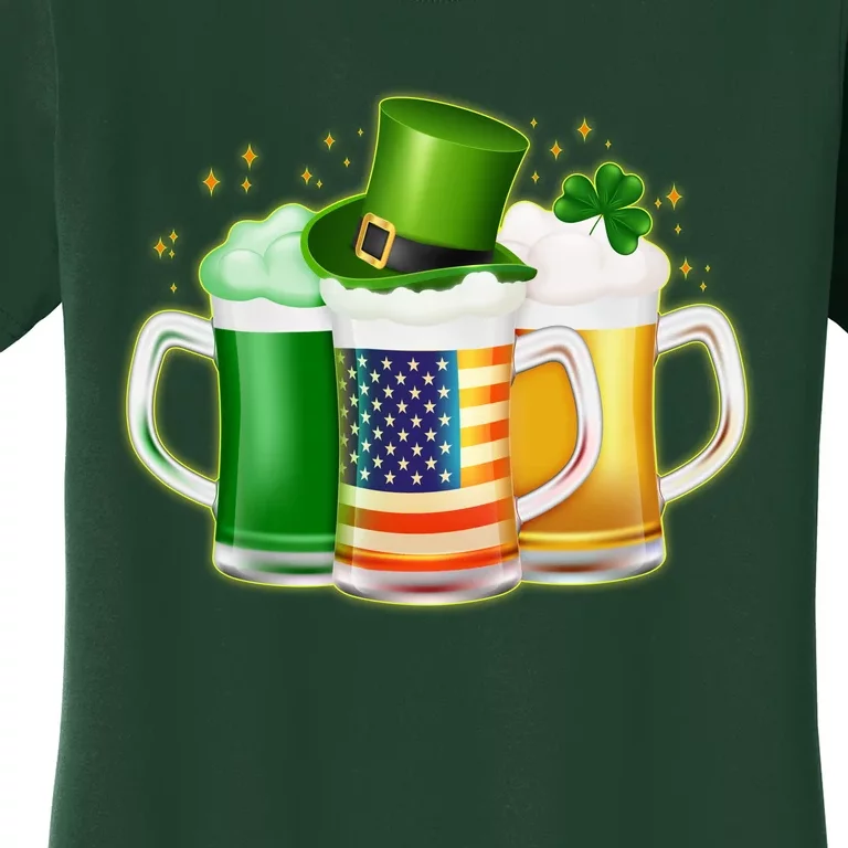 St Patricks Day Usa American Flag Beers Women's T-Shirt