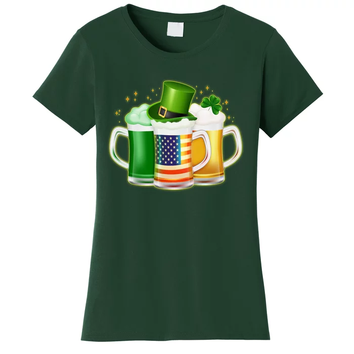 St Patricks Day Usa American Flag Beers Women's T-Shirt