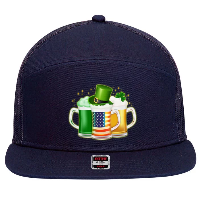 St Patricks Day Usa American Flag Beers 7 Panel Mesh Trucker Snapback Hat