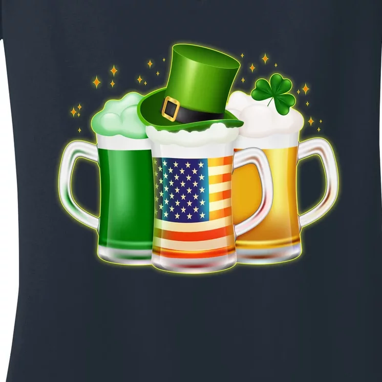 St Patricks Day Usa American Flag Beers Women's V-Neck T-Shirt