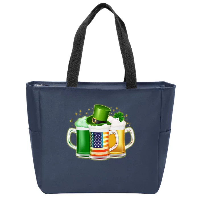 St Patricks Day Usa American Flag Beers Zip Tote Bag