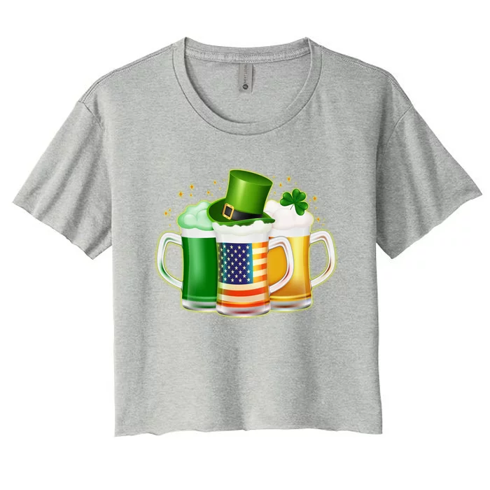 St Patricks Day Usa American Flag Beers Women's Crop Top Tee