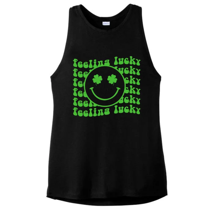 St. Patrick's Day Smiley Face Clover Feeling Lucky Ladies Tri-Blend Wicking Tank