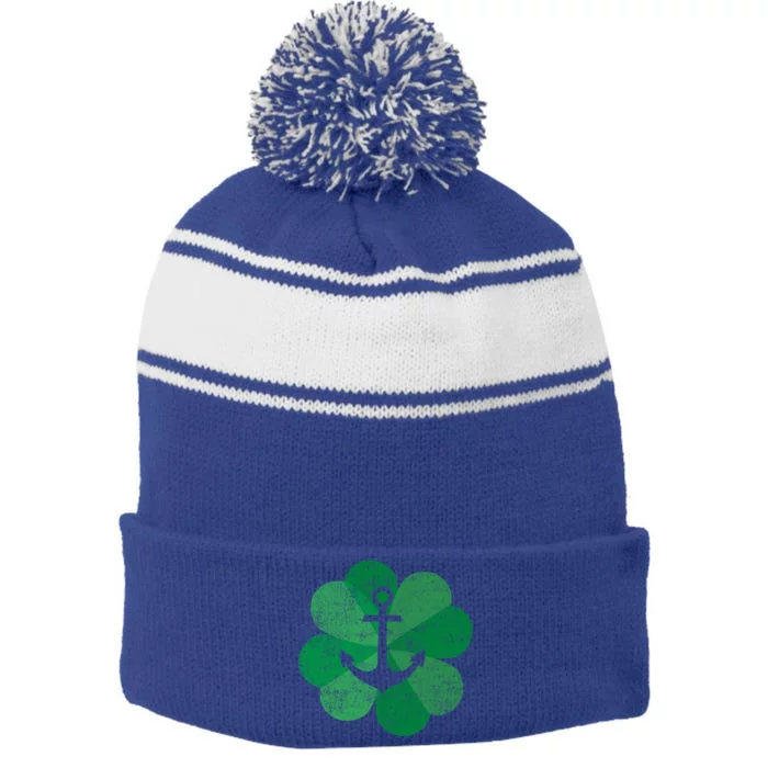 St Patricks Day Four Leaf Clover Gift Lucky Cruise Boat Anchor Cool Gift Stripe Pom Pom Beanie