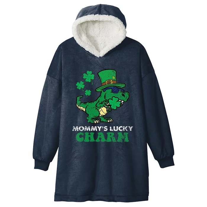 St Patricks Day Mommys Lucky Charm TRex Hooded Wearable Blanket