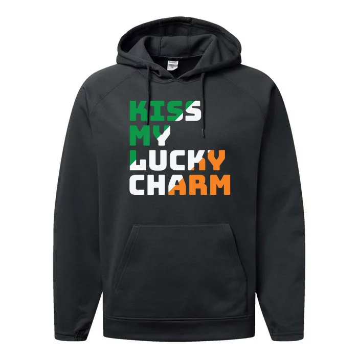 St Patricks Day Kiss My Lucky Charm Performance Fleece Hoodie