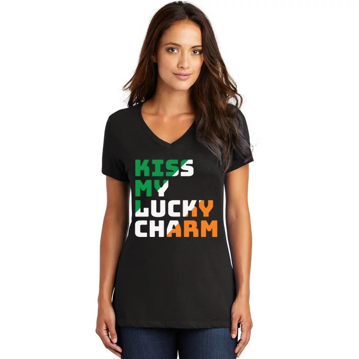 St Patricks Day Kiss My Lucky Charm Women's V-Neck T-Shirt