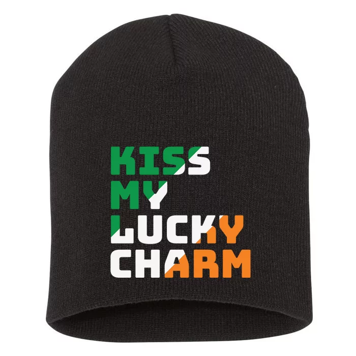 St Patricks Day Kiss My Lucky Charm Short Acrylic Beanie