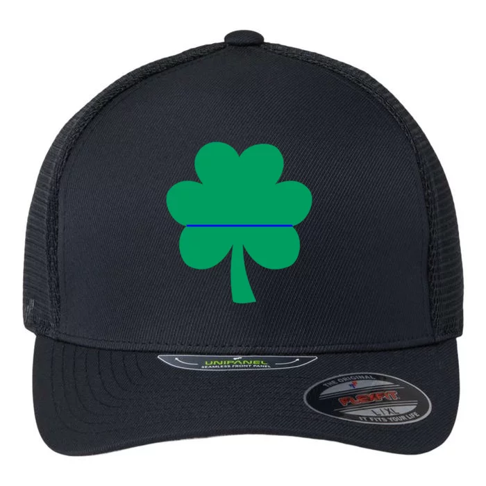 St Patricks Day Police Funny Gift Cool Gift Slim (Blue) Line On Shamrock Gift Flexfit Unipanel Trucker Cap