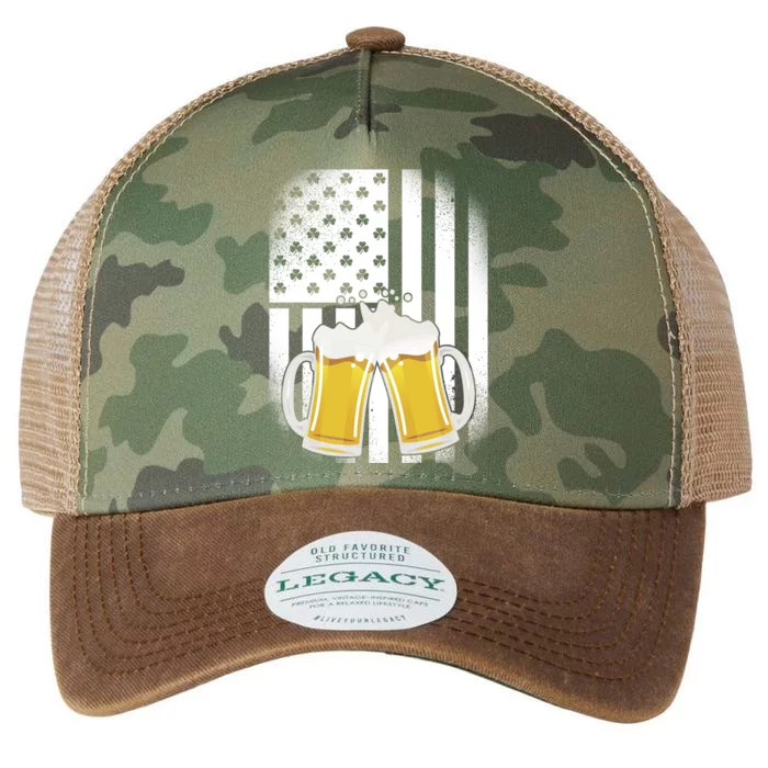 St. Patricks Day Beer Shamrock American Flag Legacy Tie Dye Trucker Hat