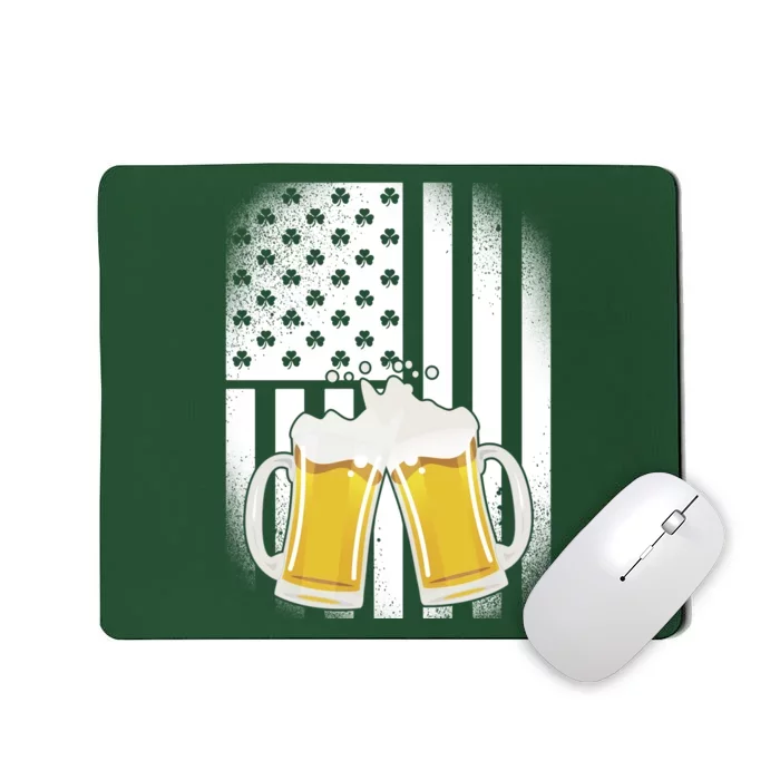 St. Patricks Day Beer Shamrock American Flag Mousepad