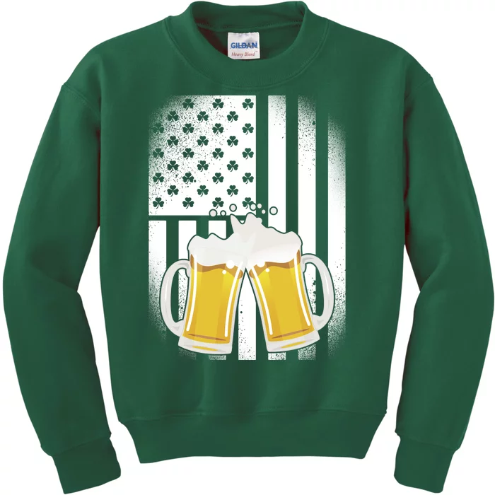 St. Patricks Day Beer Shamrock American Flag Kids Sweatshirt