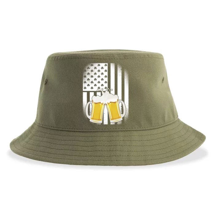 St. Patricks Day Beer Shamrock American Flag Sustainable Bucket Hat