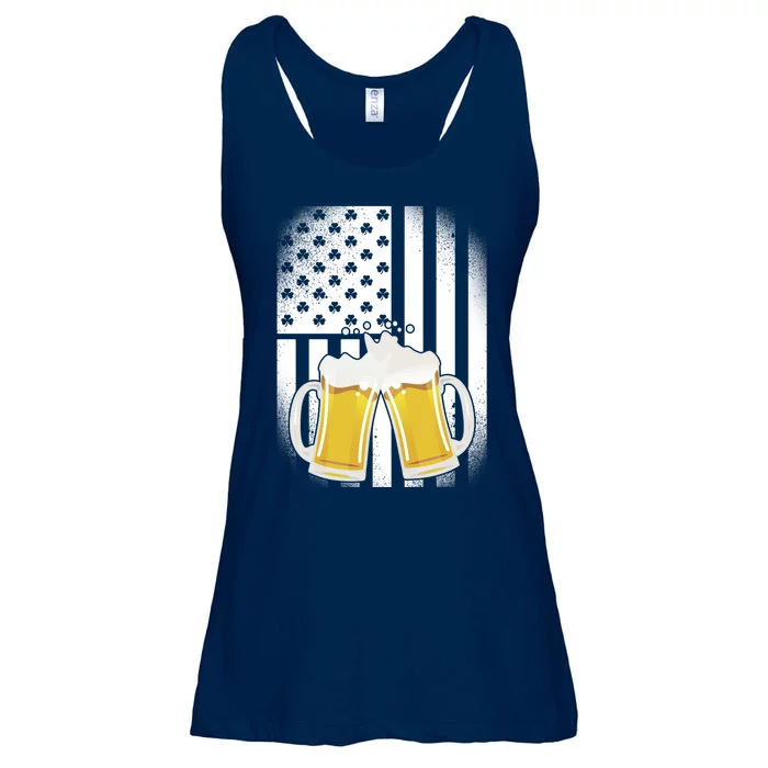 St. Patricks Day Beer Shamrock American Flag Ladies Essential Flowy Tank