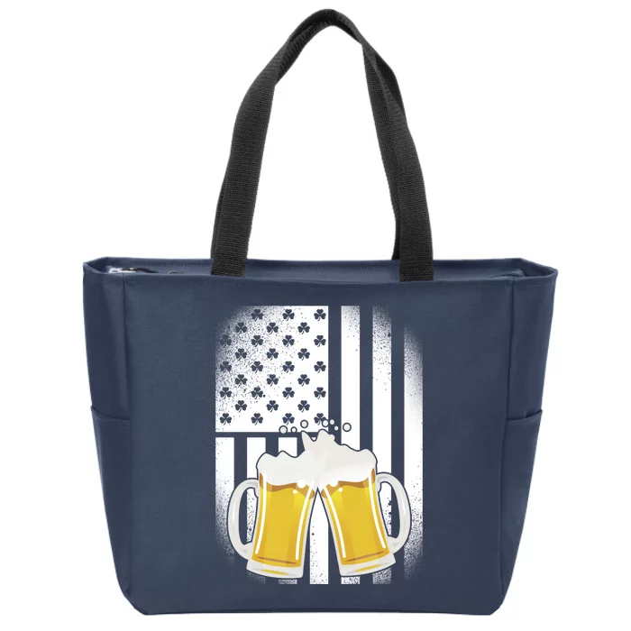 St. Patricks Day Beer Shamrock American Flag Zip Tote Bag