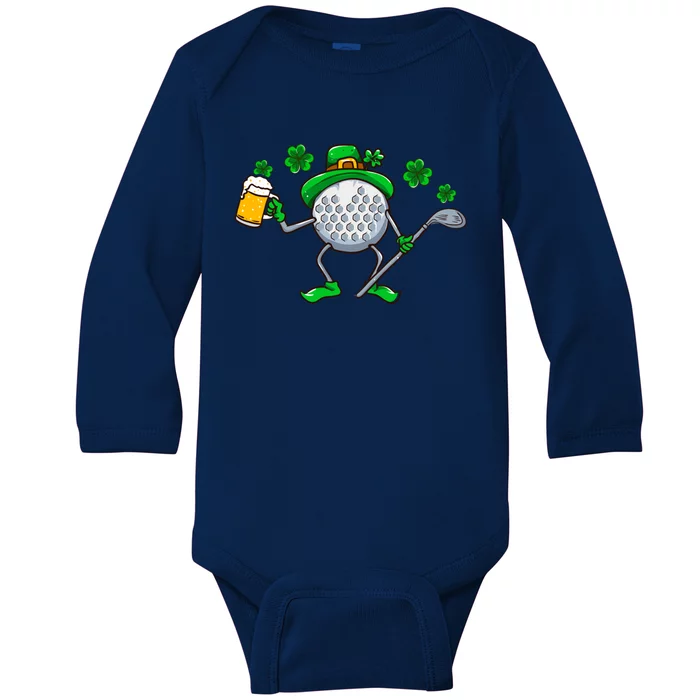 St Patricks Day Golf Golfing Irish Golfer Beer Humor Dad Great Gift Baby Long Sleeve Bodysuit