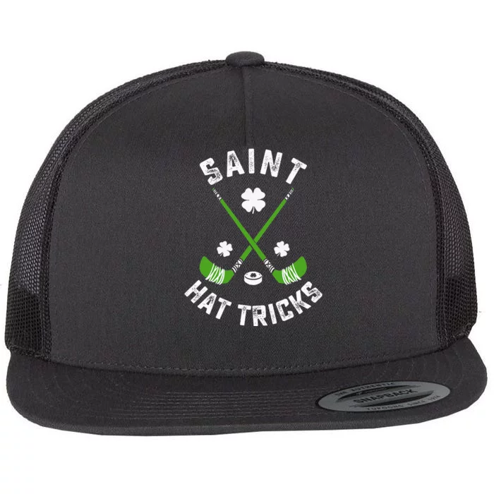 St Patricks Day Saint Hat Tricks Hockey Shamrock Flat Bill Trucker Hat