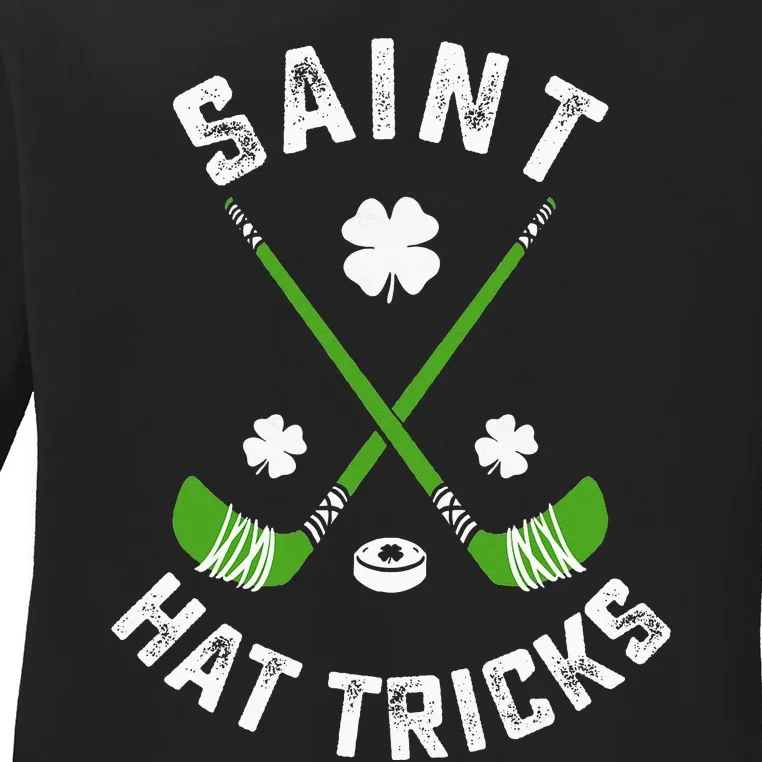 St Patricks Day Saint Hat Tricks Hockey Shamrock Ladies Long Sleeve Shirt