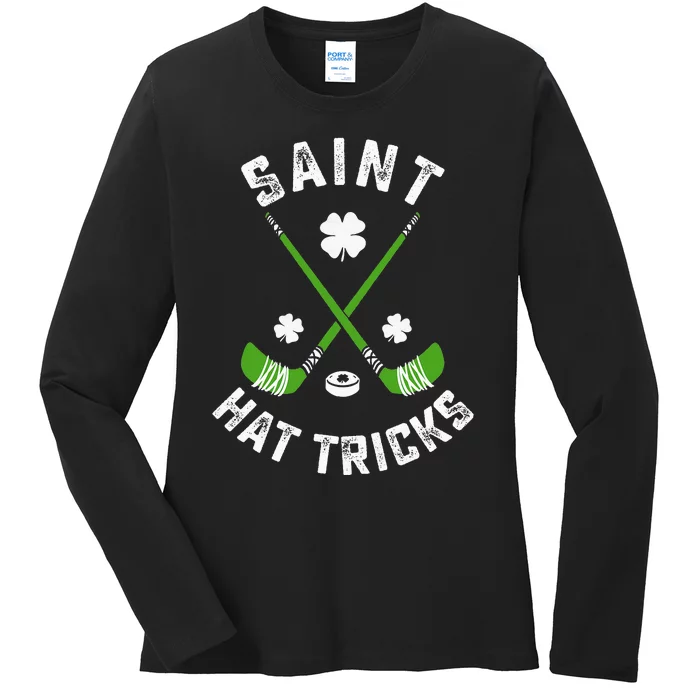 St Patricks Day Saint Hat Tricks Hockey Shamrock Ladies Long Sleeve Shirt