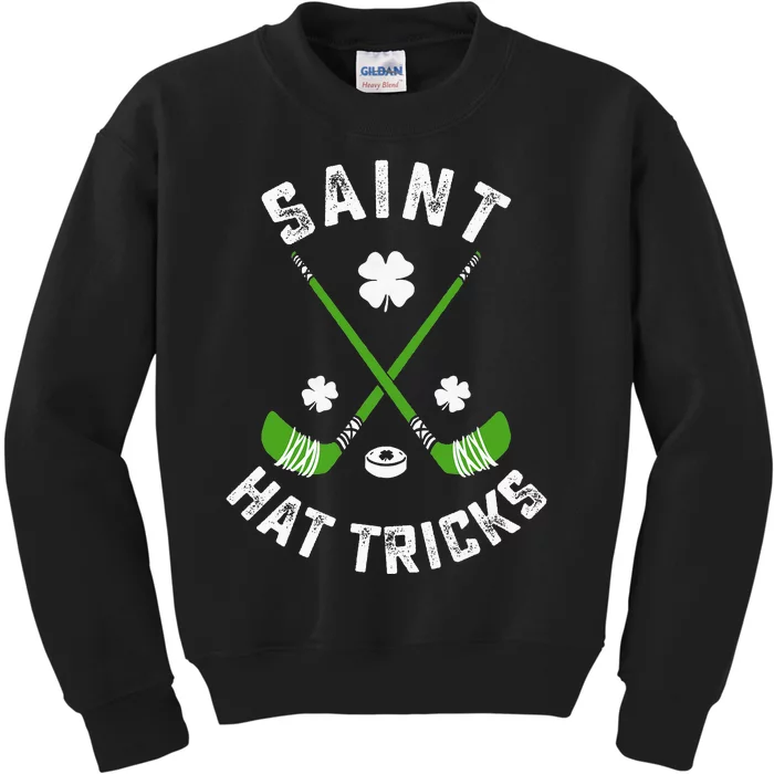 St Patricks Day Saint Hat Tricks Hockey Shamrock Kids Sweatshirt