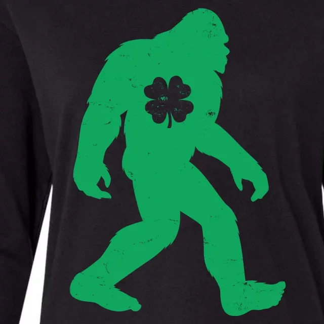 St Patricks Day Lucky Shamrock Clover Big Foot Sasquatch Yeti Womens Cotton Relaxed Long Sleeve T-Shirt