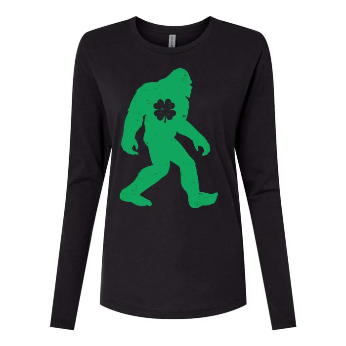 St Patricks Day Lucky Shamrock Clover Big Foot Sasquatch Yeti Womens Cotton Relaxed Long Sleeve T-Shirt