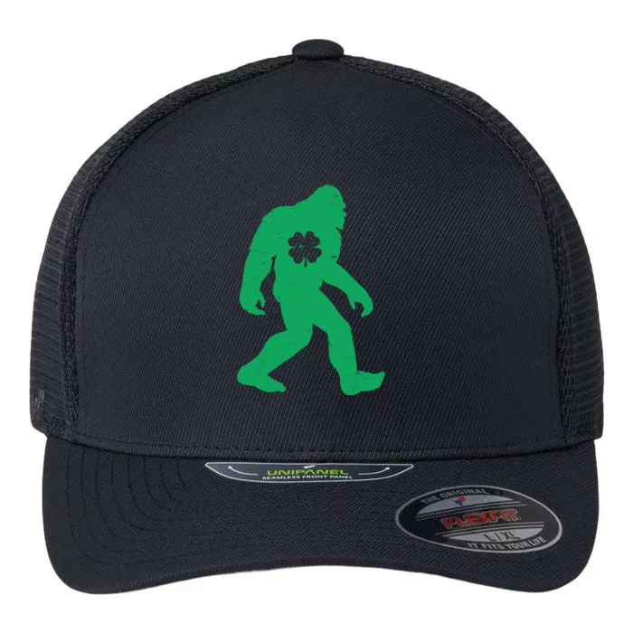 St Patricks Day Lucky Shamrock Clover Big Foot Sasquatch Yeti Flexfit Unipanel Trucker Cap