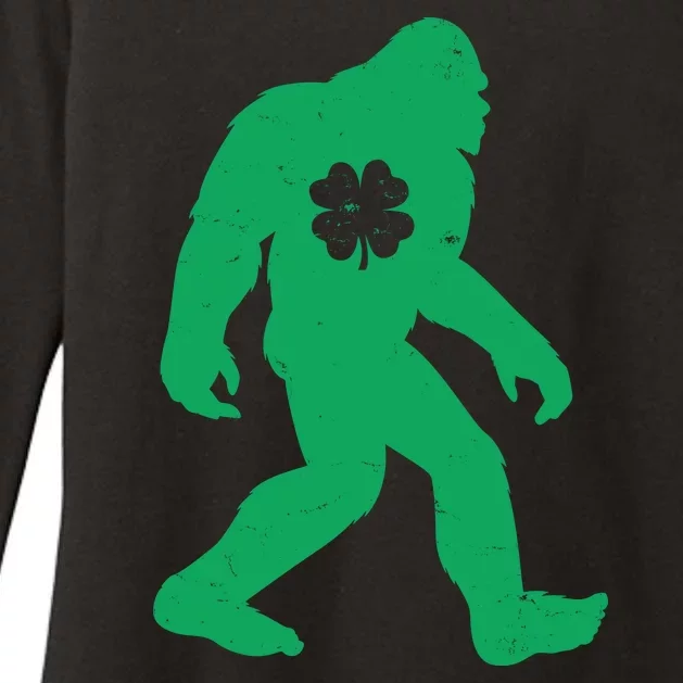 St Patricks Day Lucky Shamrock Clover Big Foot Sasquatch Yeti Womens CVC Long Sleeve Shirt