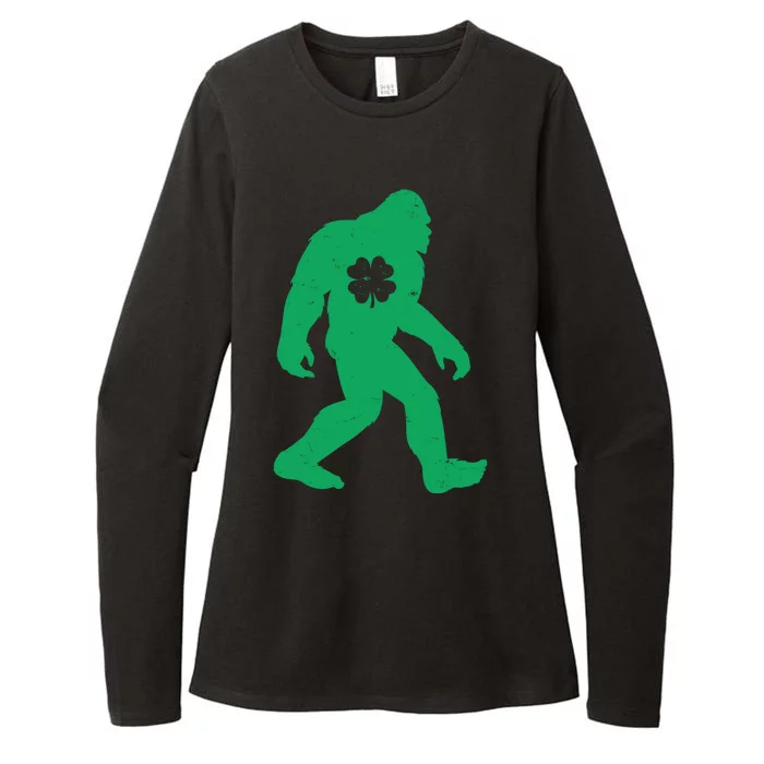 St Patricks Day Lucky Shamrock Clover Big Foot Sasquatch Yeti Womens CVC Long Sleeve Shirt