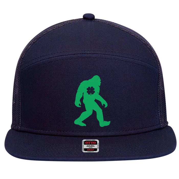 St Patricks Day Lucky Shamrock Clover Big Foot Sasquatch Yeti 7 Panel Mesh Trucker Snapback Hat