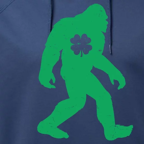 St Patricks Day Lucky Shamrock Clover Big Foot Sasquatch Yeti Performance Fleece Hoodie