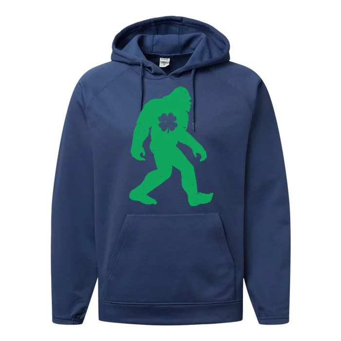 St Patricks Day Lucky Shamrock Clover Big Foot Sasquatch Yeti Performance Fleece Hoodie