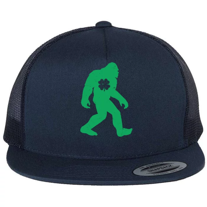 St Patricks Day Lucky Shamrock Clover Big Foot Sasquatch Yeti Flat Bill Trucker Hat