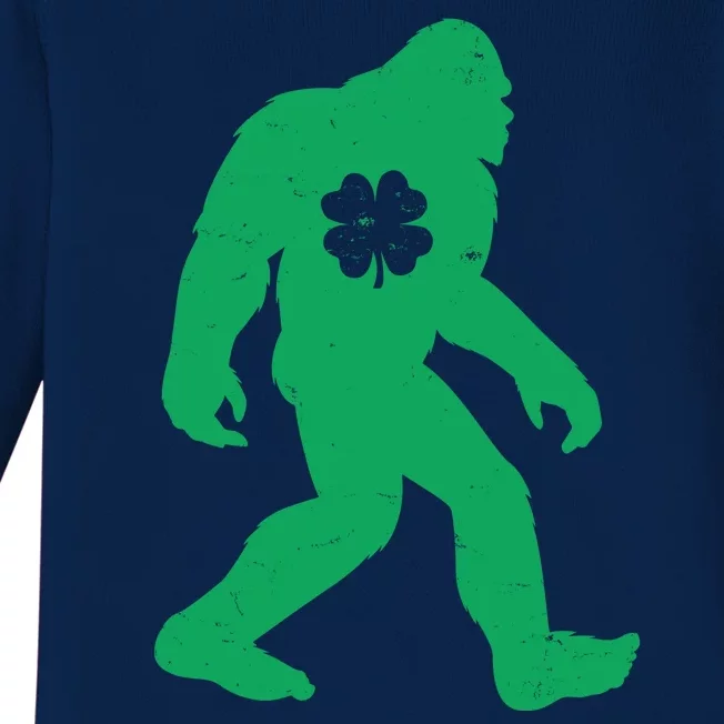 St Patricks Day Lucky Shamrock Clover Big Foot Sasquatch Yeti Baby Long Sleeve Bodysuit