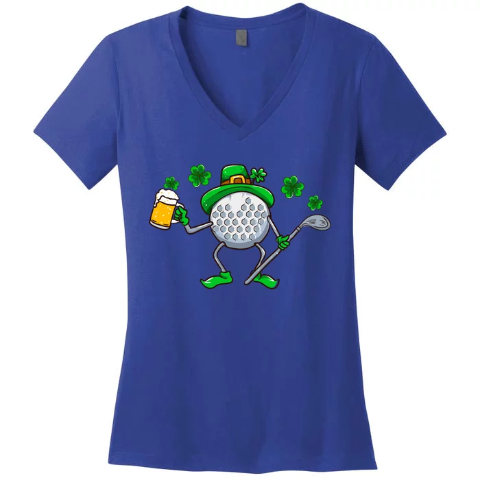 St Patricks Day Golf Golfing Irish Golfer Beer Humor Dad Cute Gift Women's V-Neck T-Shirt