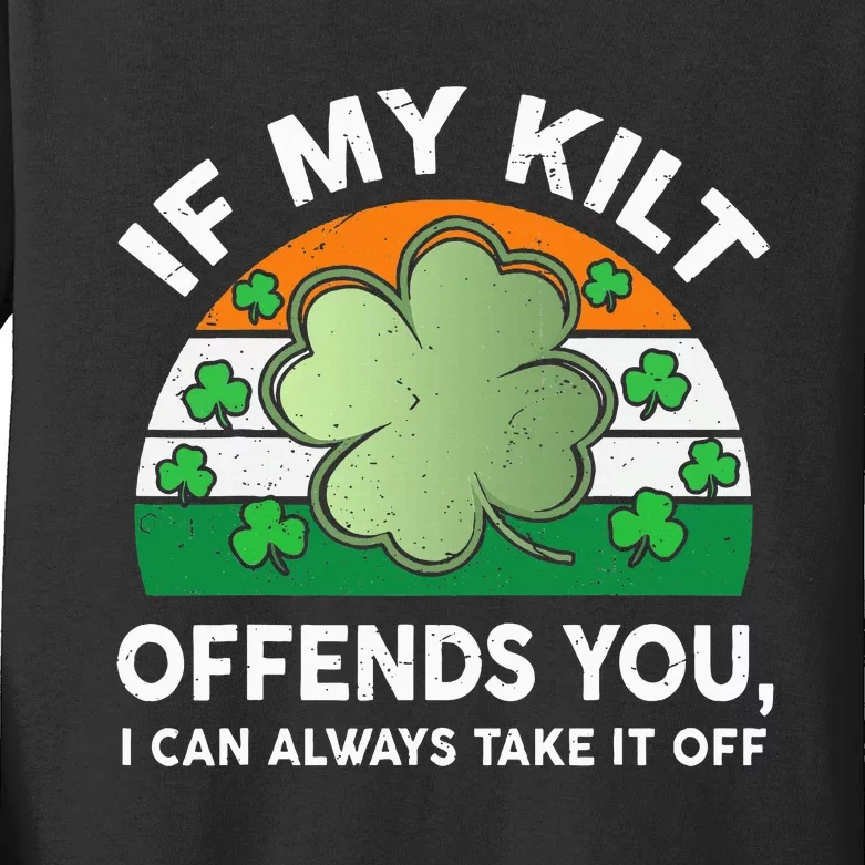 St Patricks Day Kilt Offend You Kids Long Sleeve Shirt