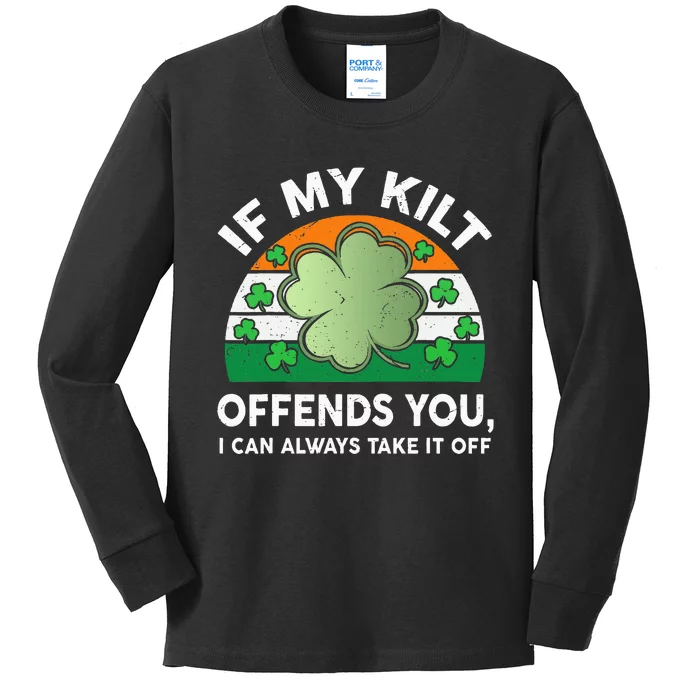 St Patricks Day Kilt Offend You Kids Long Sleeve Shirt