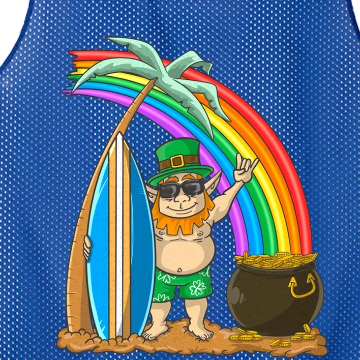 St Patricks Day Hawaii Surfing Leprechaun Rainbow Cute Gift Mesh Reversible Basketball Jersey Tank