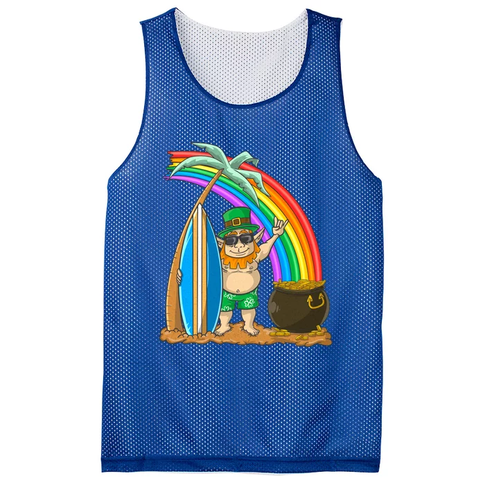 St Patricks Day Hawaii Surfing Leprechaun Rainbow Cute Gift Mesh Reversible Basketball Jersey Tank