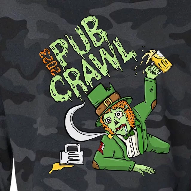 St. Patrick's Day Pub Crawl Beer Drinking Zombie Leprechaun Cropped Pullover Crew