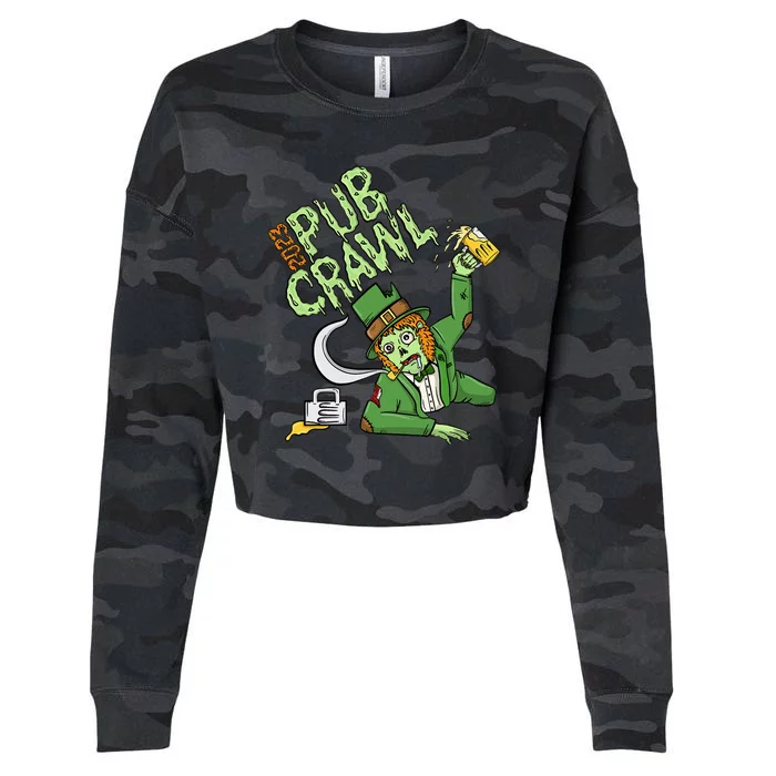 St. Patrick's Day Pub Crawl Beer Drinking Zombie Leprechaun Cropped Pullover Crew