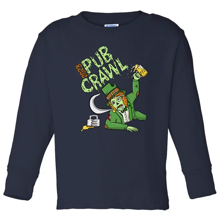 St. Patrick's Day Pub Crawl Beer Drinking Zombie Leprechaun Toddler Long Sleeve Shirt