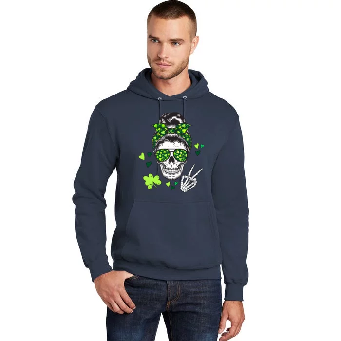 St Patricks Day Skull Messy Bun Saint Pattys Paddys Women Tall Hoodie