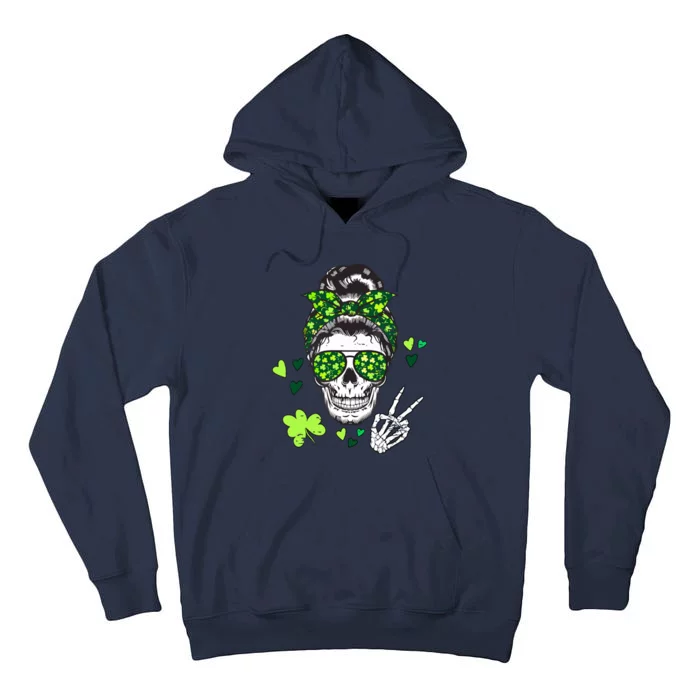 St Patricks Day Skull Messy Bun Saint Pattys Paddys Women Tall Hoodie