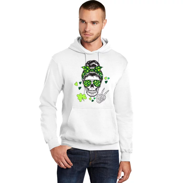 St Patricks Day Skull Messy Bun Saint Pattys Paddys Women Hoodie