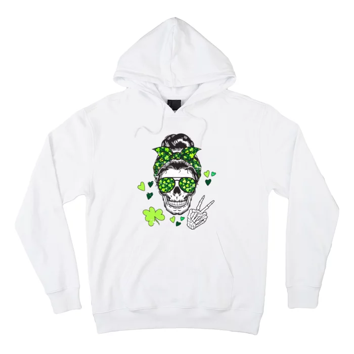 St Patricks Day Skull Messy Bun Saint Pattys Paddys Women Hoodie