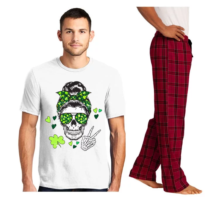 St Patricks Day Skull Messy Bun Saint Pattys Paddys Women Pajama Set