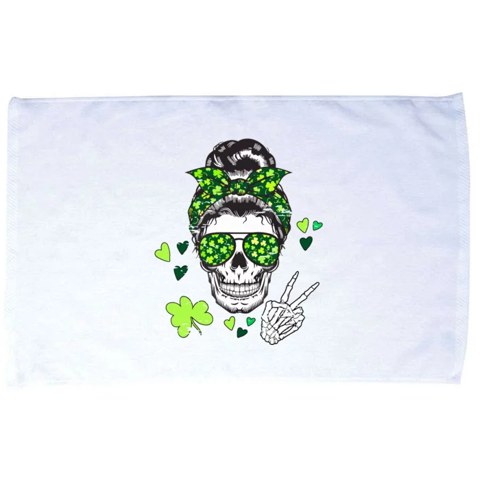 St Patricks Day Skull Messy Bun Saint Pattys Paddys Women Microfiber Hand Towel